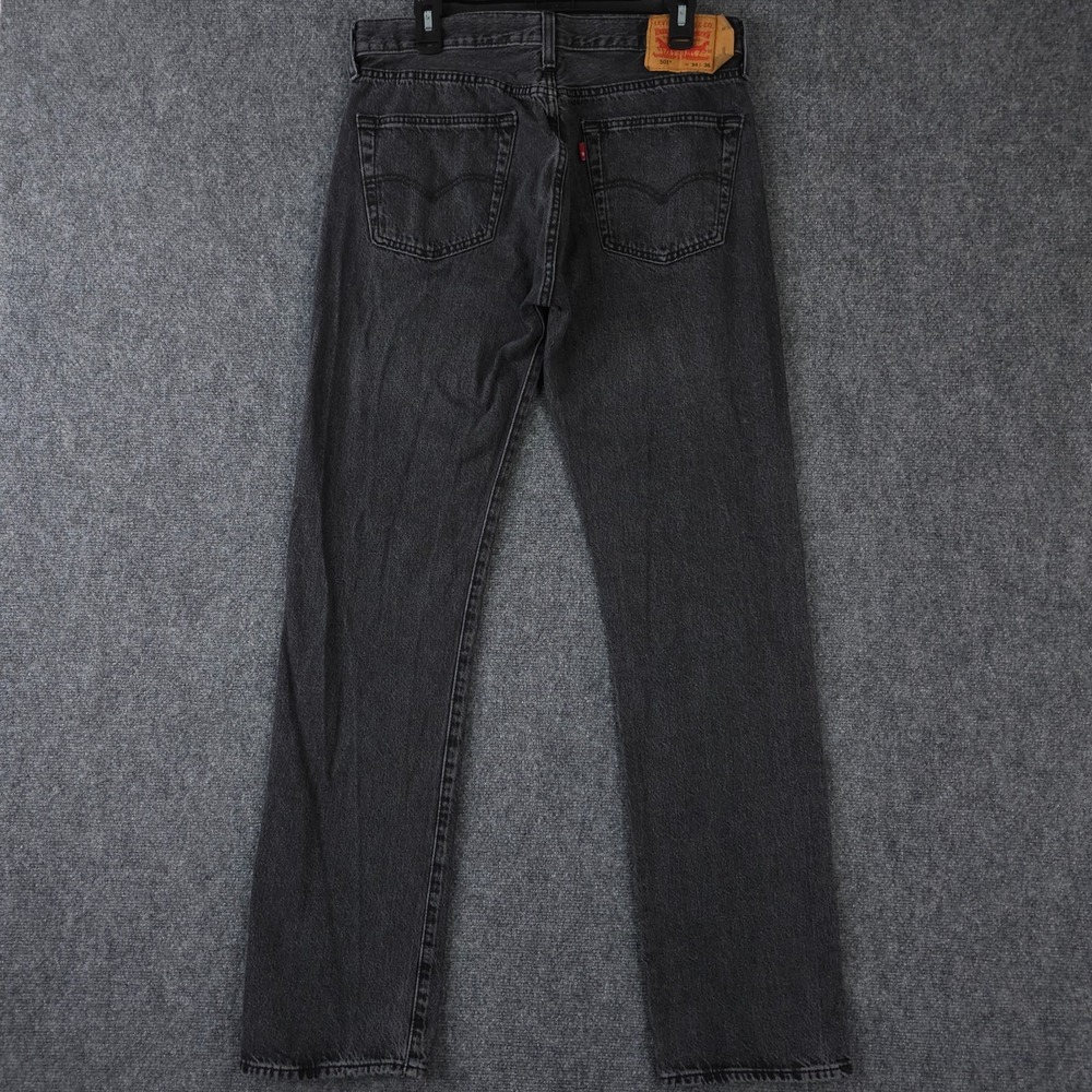 Levis 501 Jeans Mens 34x35* Washed Black Button Fly Straight Leg Cotton Denim - Picture 2 of 13